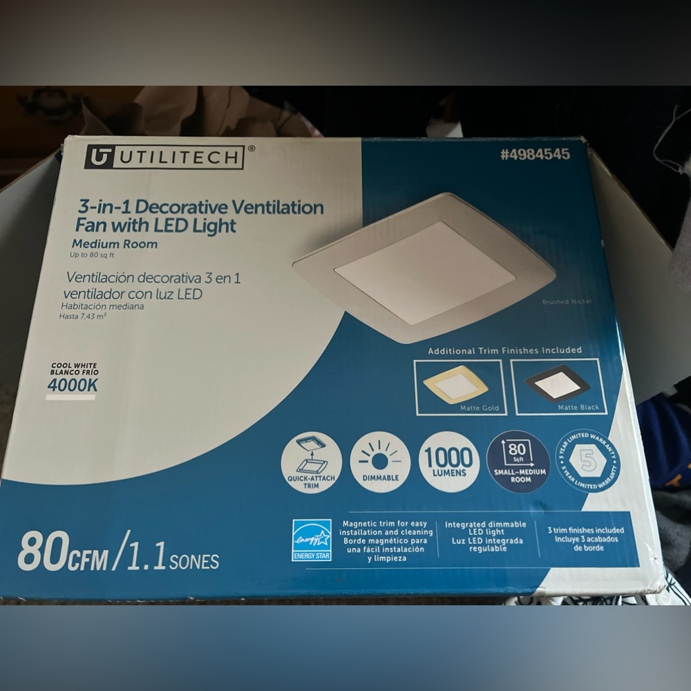 Utilitech  3 in 1 LED ventilation fan for bathroom brand new